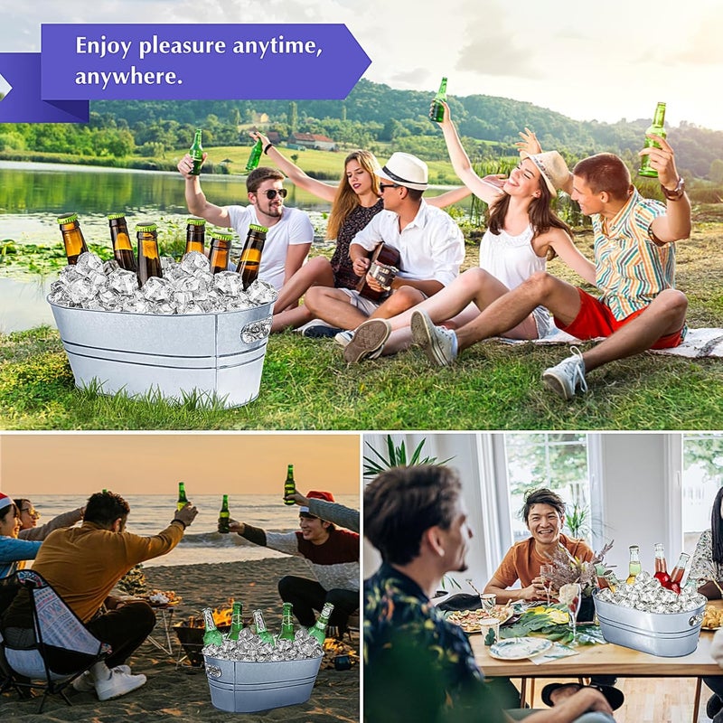 IKAYAS 4 Gallon Ice Buckets for Parties, Galvanized Metal Ice Bucket Ice Tub with Scoop for Cocktail Bar Mimosa Bar Supplies, Large Champagne Bucket Beer bucket Metal Tub (3 Pack) - Image 5